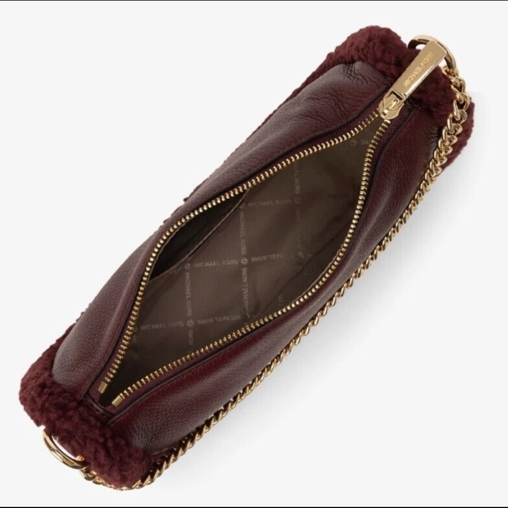 Michael Kors Carmela Medium Pouchette Crossbody in Oxblood Shearling - Picture 3 of 10